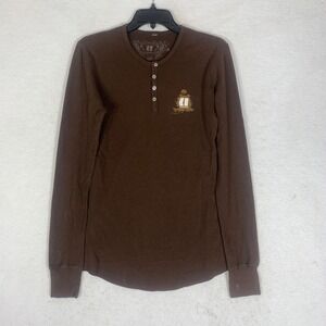 Armada Brown Thermal Long Sleeve Henley Shirt Crest‎ Logo Women's Medium Cotton